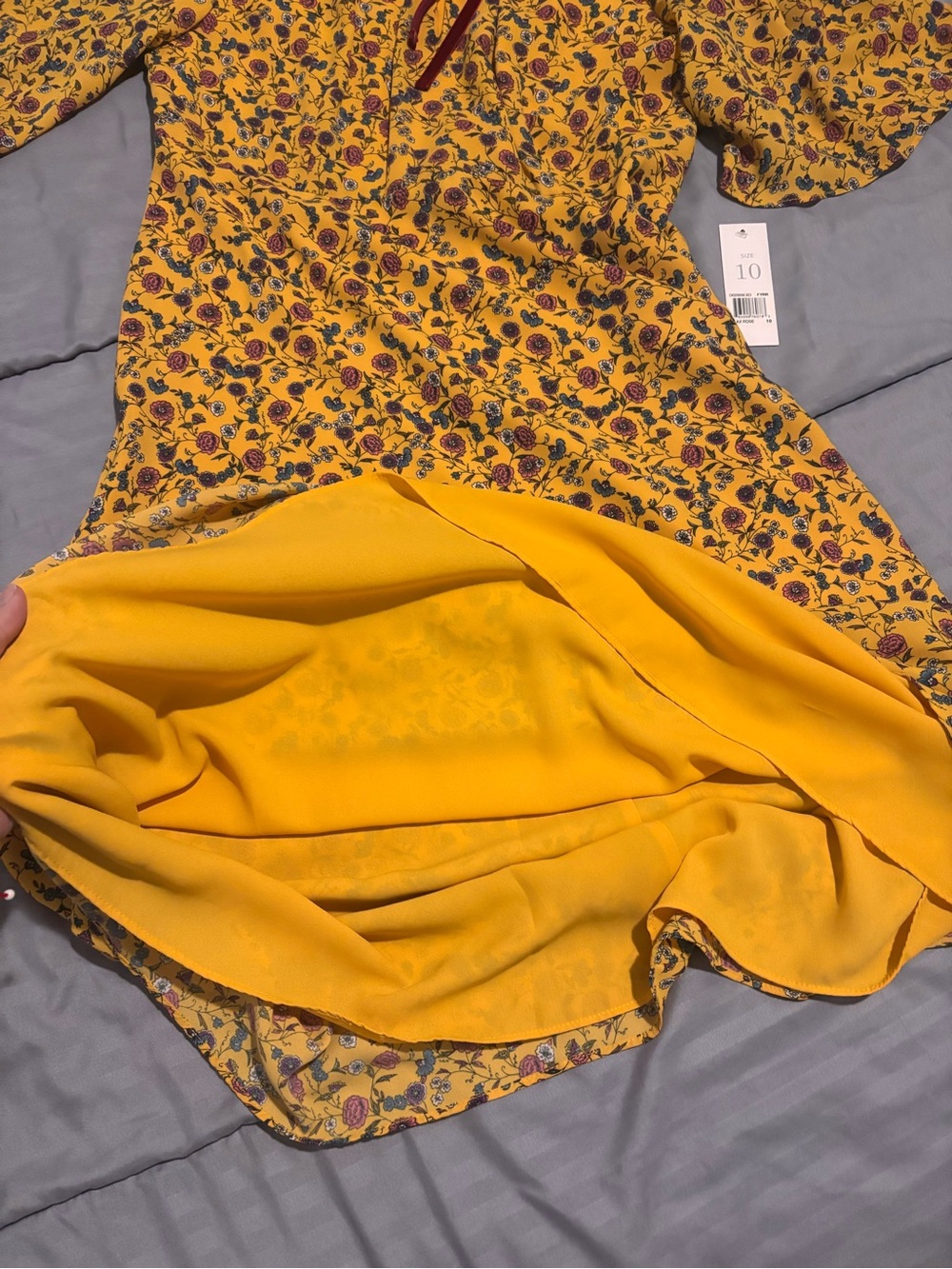 NWT Donna Morgan Flax Rose Yellow Floral Dress size 10 - Picture 8 of 10